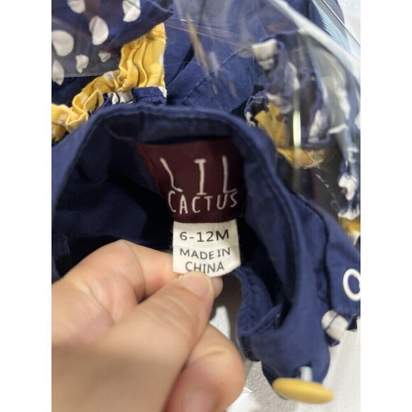 Lil Cactus Heart Swans Navy Blue Romper with Yellow Ruffles Unisex Infants 6-12 - Picture 7 of 7